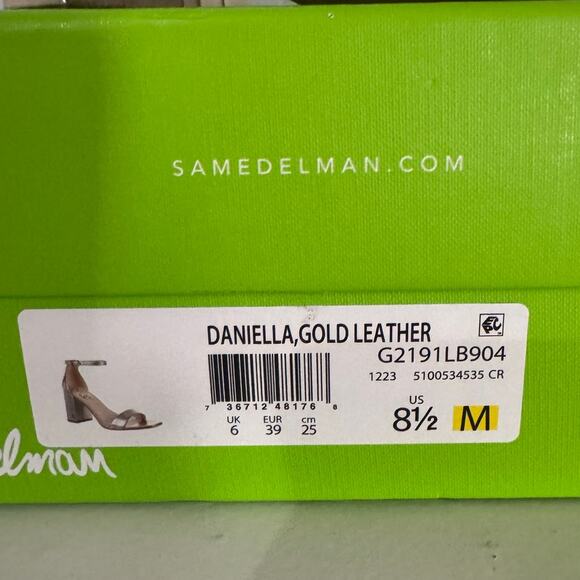 SAM EDELMAN NWB $ Daniella Gold Leather Block Heel Size 8.5 M - Picture 12 of 12